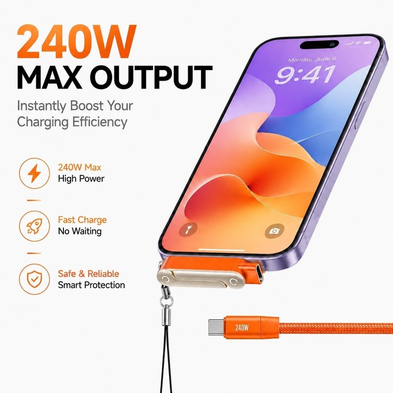 240W USB C to USB C Charging Cable Adapter 2Pcs Right Angle Fast Charge gallery