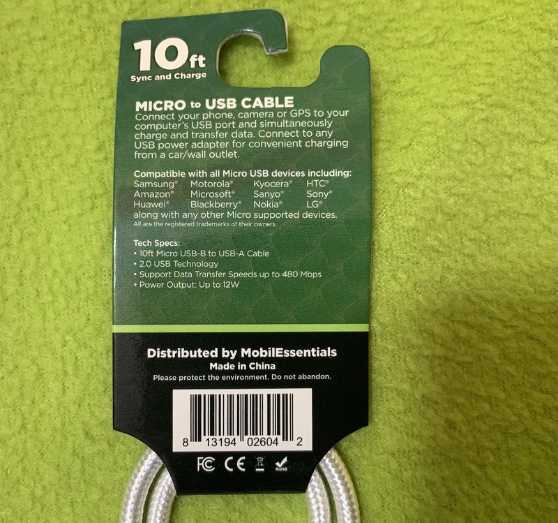 Cordzilla "Sync and Charge" Micro to USB 10 foot Cable 1 White + 1 Black Lot (2) gallery
