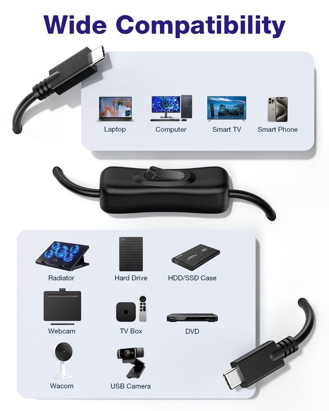 Short USB C On Off Switch Cable 10Gbps 1 Ft 3.1 TypeC to C PD 20V/3A Video gallery