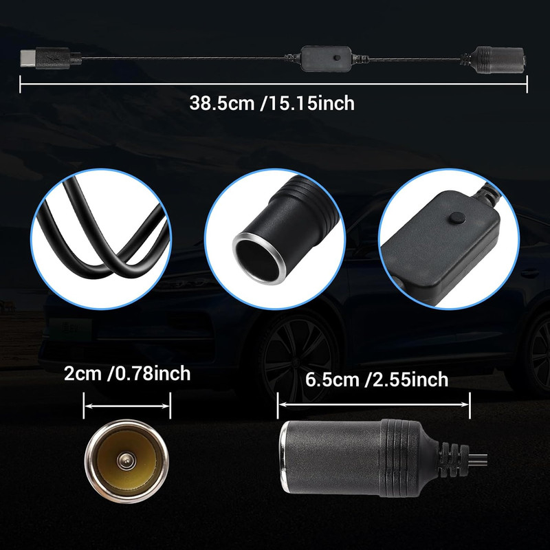 USB C Male to 12V Adapter, USB to Car Cigarette Lighter Socket Type-C to Cigaret gallery