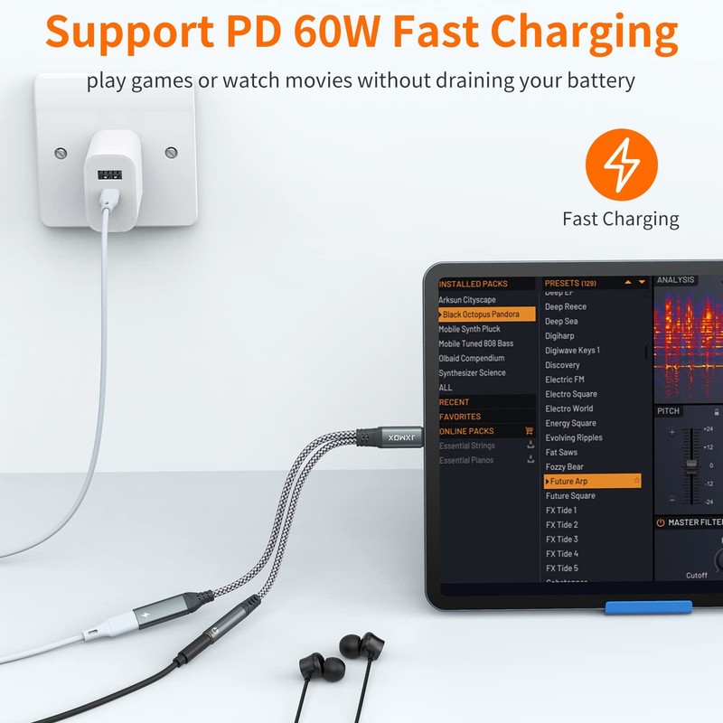 USB C to 3.5mm Headphone and Charger Adapter, 2-in-1 USB Type C to Aux Jack Dong gallery