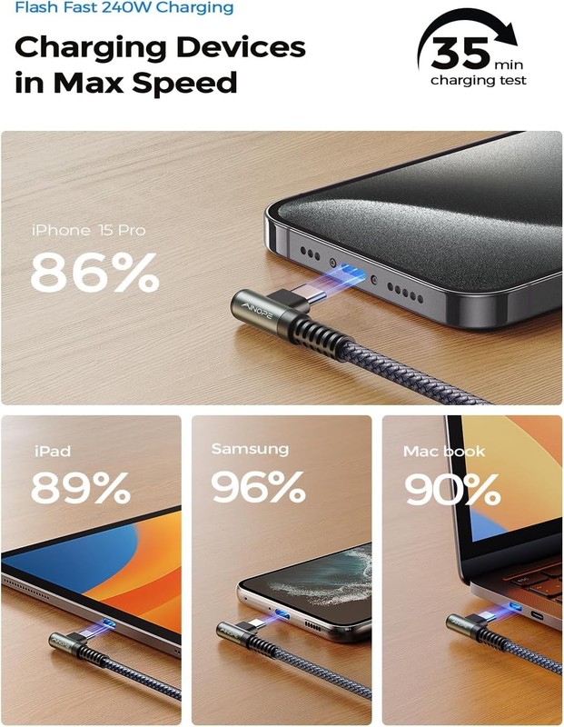 240W USB to USB Cable Fast Charging 15FT,Right Angle Fast Charging Cable Fits... gallery