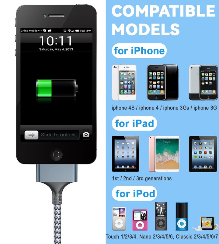 Universal 30 Pin Braided Charging Cable – Fast Charging for Old Apple Devices gallery