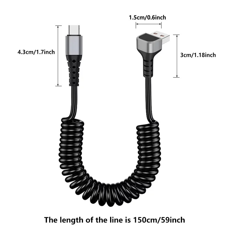 Coiled USB A to USB C Cable for Car,90 Degree Right Angle,Retractable Spring,Typ gallery