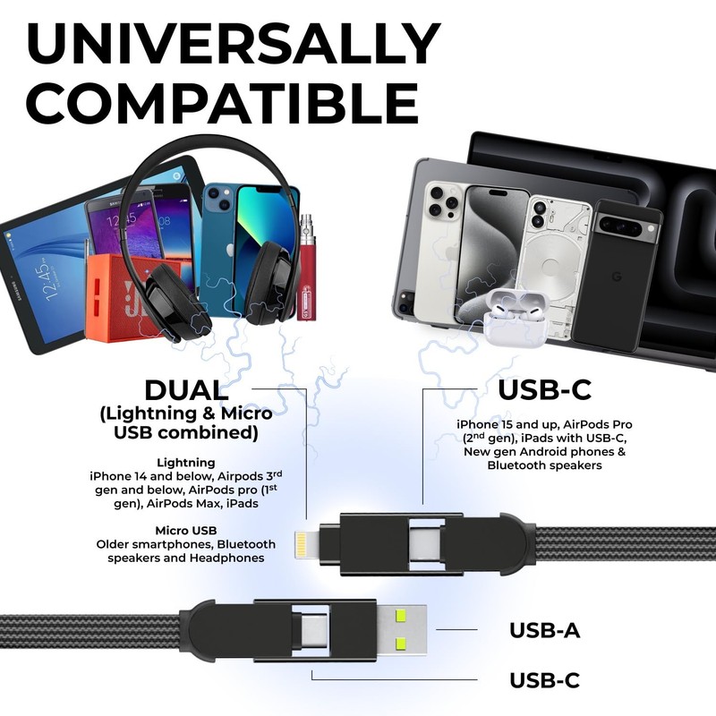 Retractable Multi Charging Cable 6-in-1 Fast Charging USB-C Power Cord Wire gallery