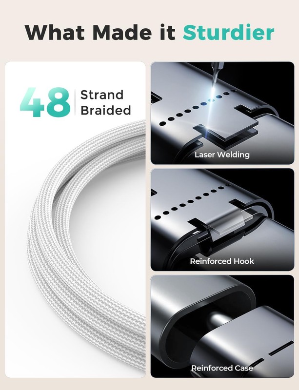 2Pack White-Upgraded 3 in 2 USB C Cable for Watch Charger Phone Charger USB C Mu