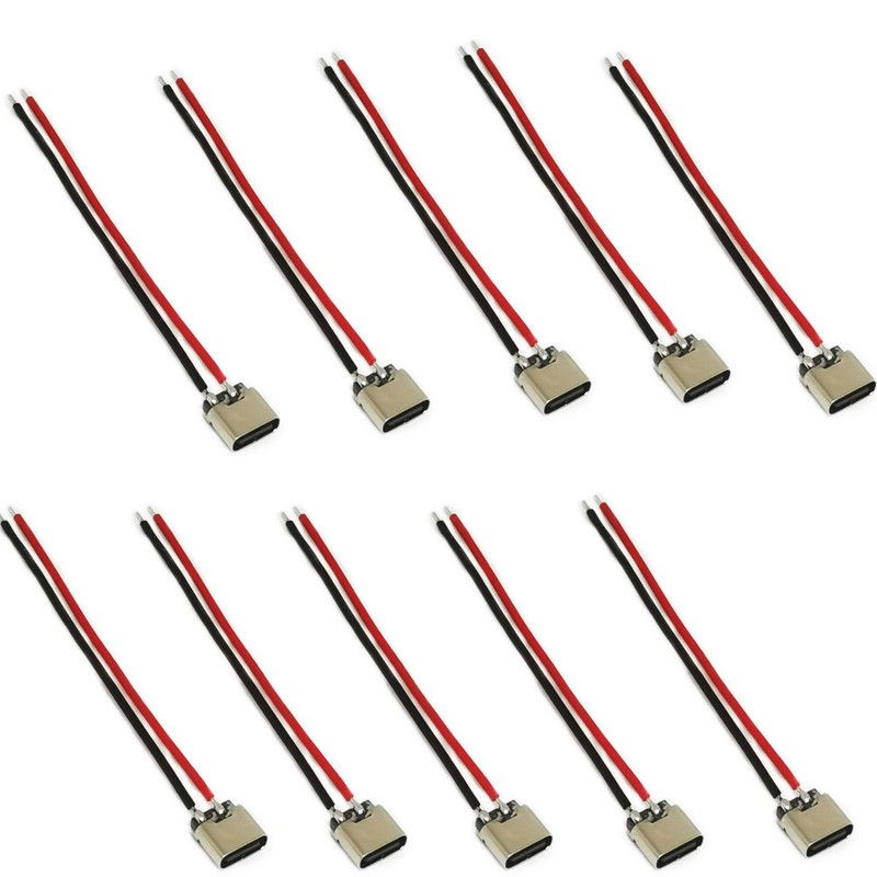 10Pcs USB Type-C 2P Female Connector Cable 3A 20V Charge Wire For Mobile Phone