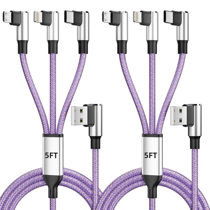 Gamer-Friendly & Travel Essentials 90 Degree Multi 2Pack5FT, Royal Purple