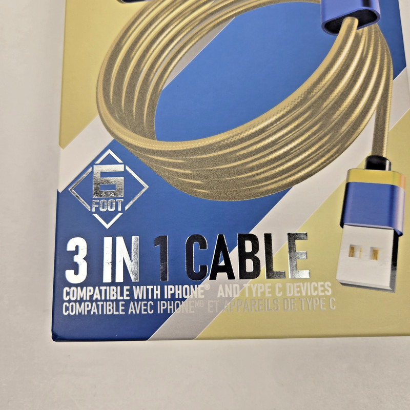 Tekniq 6 Foot 3 in 1 Cable -NEW- TQ1033 Lot of 2 gallery