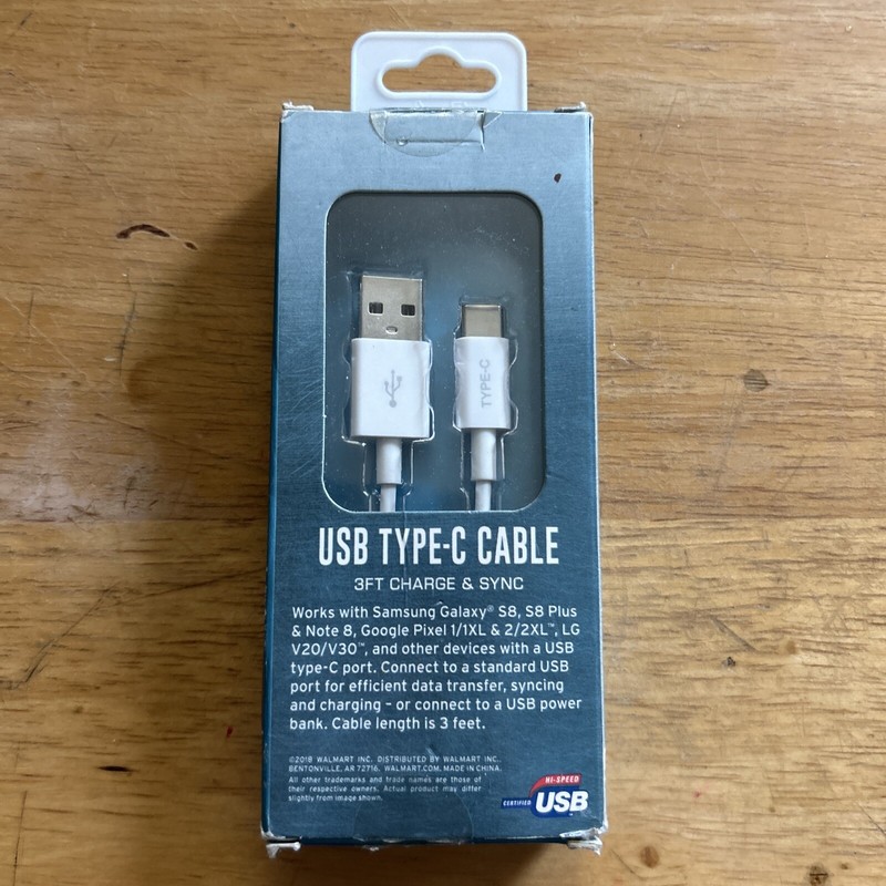 USB-C Cable 3Ft Charge & Sync Works With Samsung – White M47D