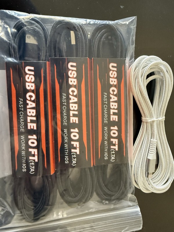 3-Pack Of 10 Foot Braided Apple Fire To USB-A Charging Cables