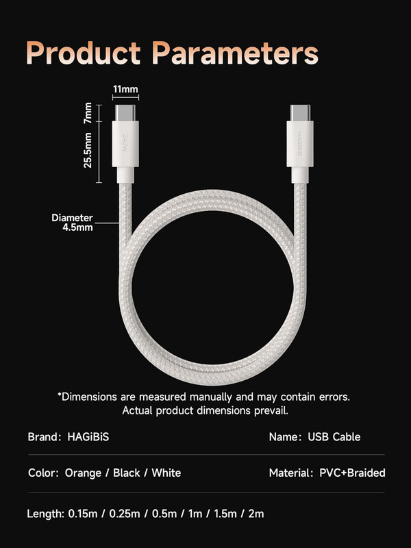 Hagibis Wedge Joint USB-C Cable, 240W Fast Charging Cable Flexible USB Type C Ca gallery