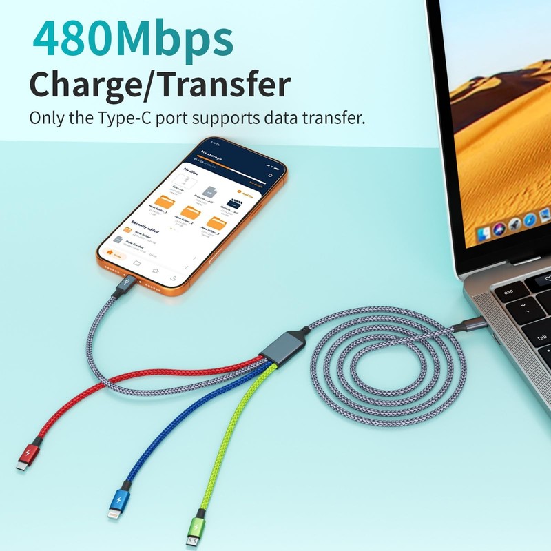USB C Multi Charging Cable 1Pack 5FT, 4 in 1 1Pack5FT, Blue_Grey_Red_Green gallery