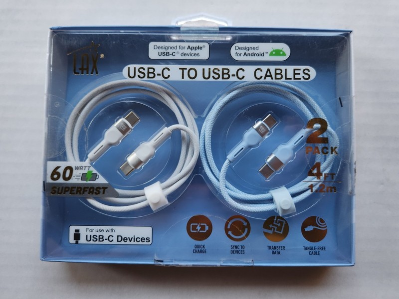 LAX – 2 Pack USB-C to USB-C Cables – 4 Feet – 60 Watt Superfast – Quick Charge