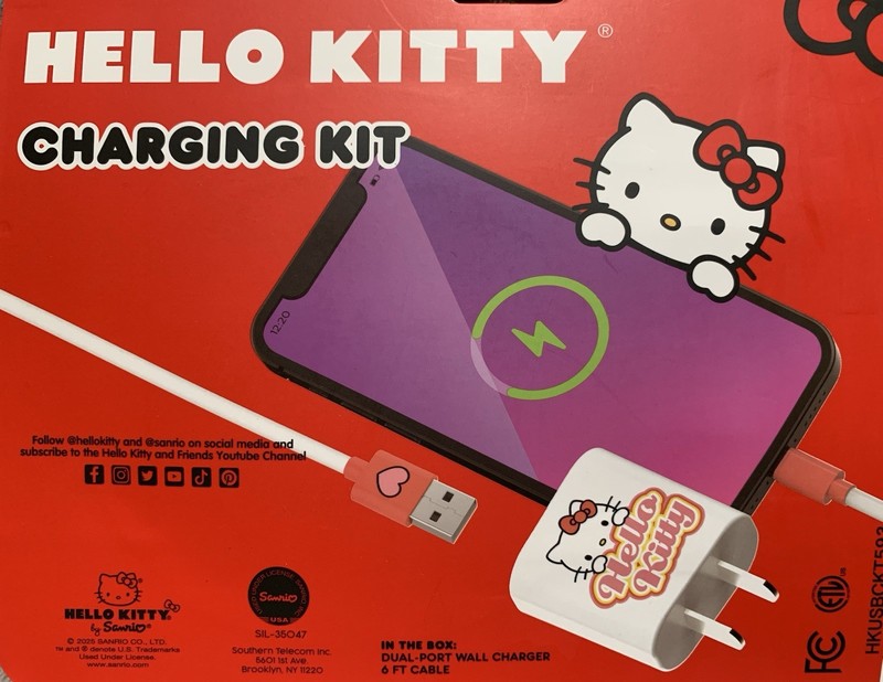 NEW Hello Kitty Charging Kit ~ 3.1 AMP Dual Port Plug + USB-C to USB-A 6ft Cable gallery