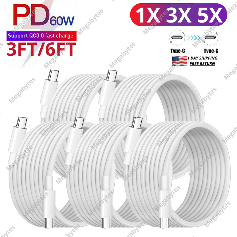 3/6Ft USB C to Type C Cable 60W Fast Charger Charging Cord For Macbook Samsung