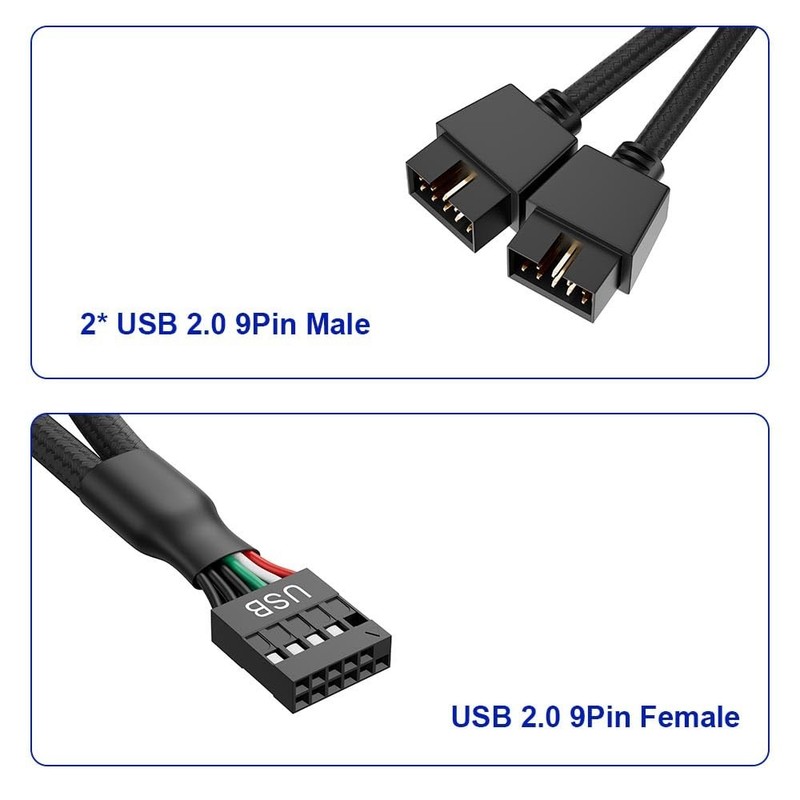 2 Pack Motherboard 9pin USB2.0 to Dual 9 pin Extension Cable, Motherboard USB... gallery
