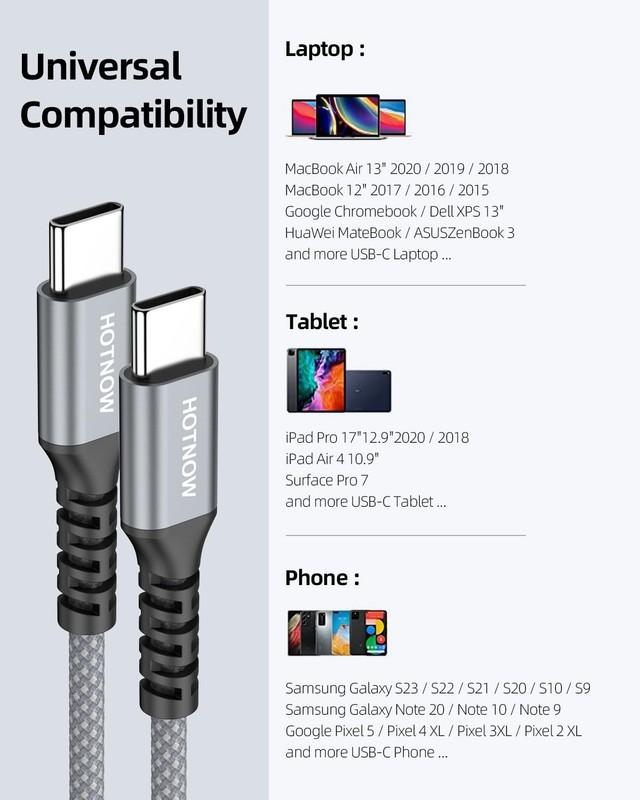 HOTNOW Short USB C to C Cable, 6 inch 3 Pack,Type C 0.5FT, Grey+White gallery