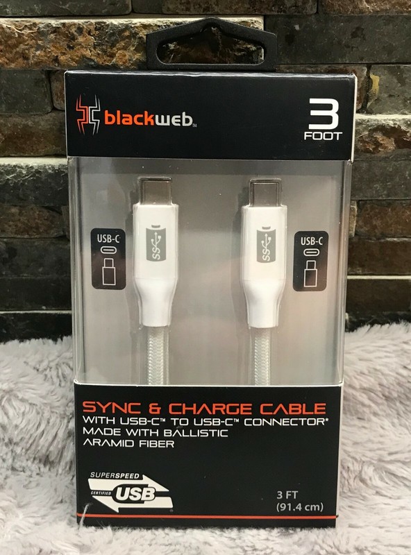 Tech Stocking Stuffer Charge Cable USB-C to USB-C 3.1 Ballistic Aramid Fiber New