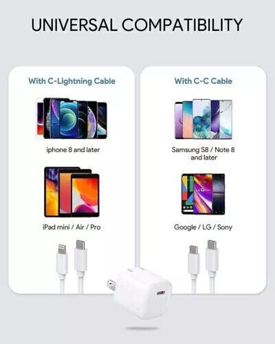 2-Pack Super Fast Charger Type C For iPhone 14 13 12 11 Pro Max Xs XR 8 7 6 Plus gallery