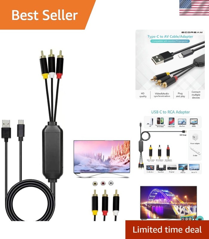 Effortless 6Ft USB C to RCA Adapter with DP Alt Mode for High-Quality Streaming