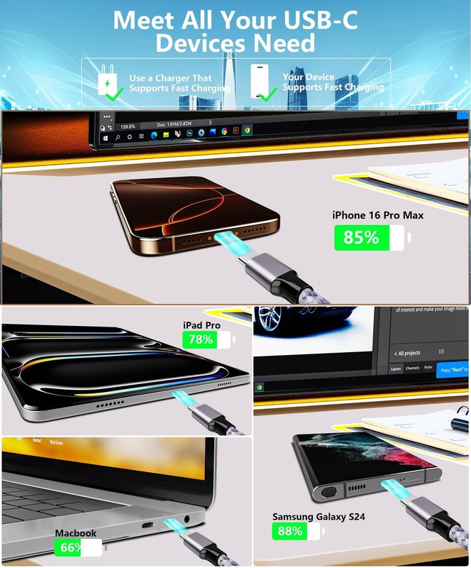 【Apple MFi Certified】iPhone 17 Charger Cable, 5Pack USB to USB 100W Fast Char... gallery