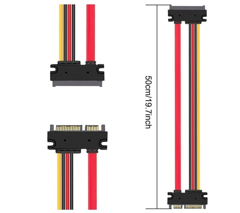 2PCS 50cm SATA 22 Pin Female to SATA(7+15) Pin Male Data Power Combo Extension gallery