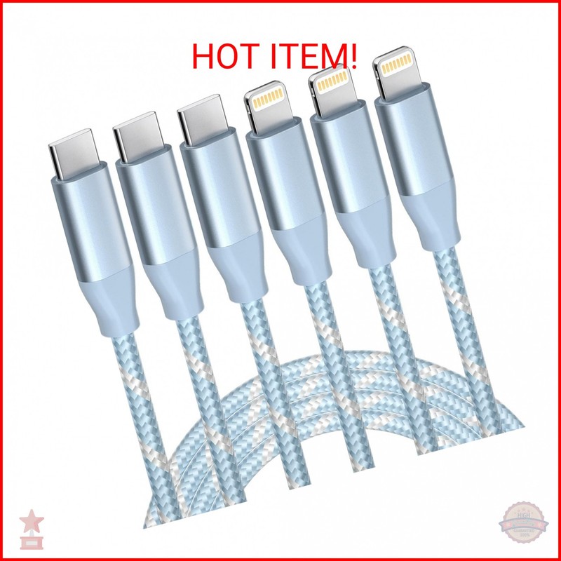 USB C to Lightning Cable 3 Pack 6FT Apple MFi Certified iPhone Fast Charger Fast