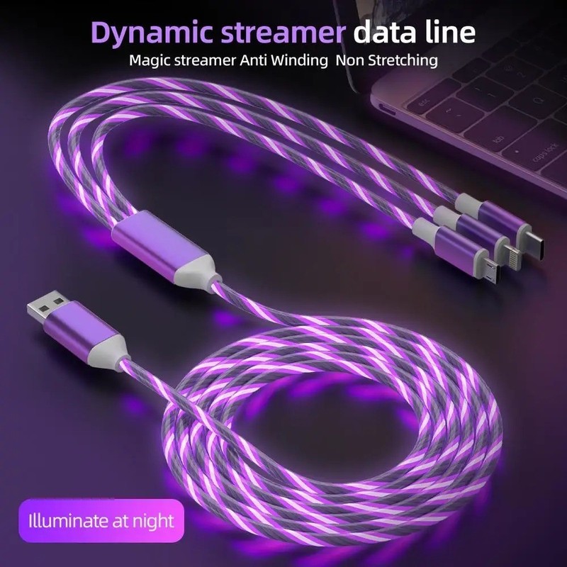 3-in-1 Multi USB Universal Flowing LED Light Up Phone Charge Cable, With Interfa gallery