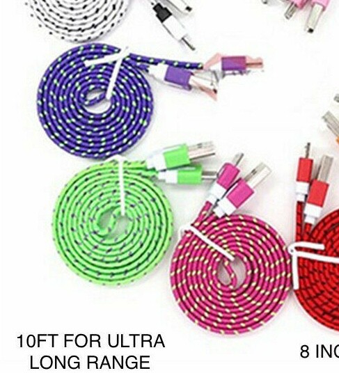 Lot FLAT BRAIDED 10FT fabric charge cables FOR galaxy s3 s4 MICRO USB data sync