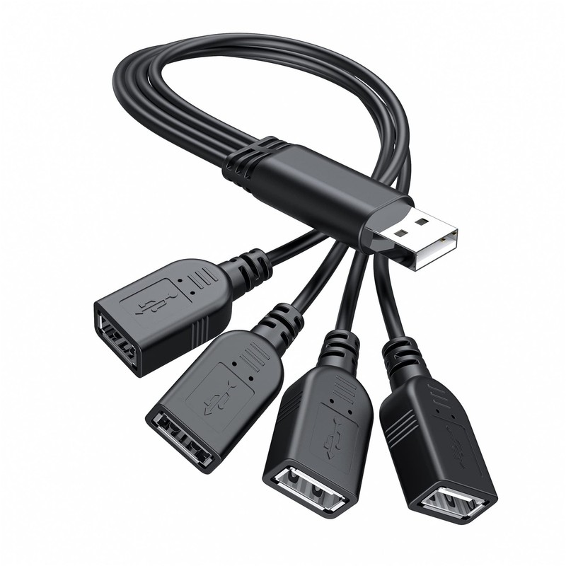 USB 1 to 4 Splitter, USB 2.0 A to 4 USB Female Jack Y Splitter Hub Power Cord…