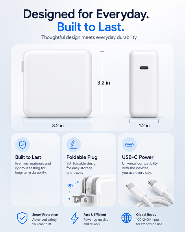 96W USB-C MacBook Pro Charger | AC Adapter Power Supply + Cable White gallery