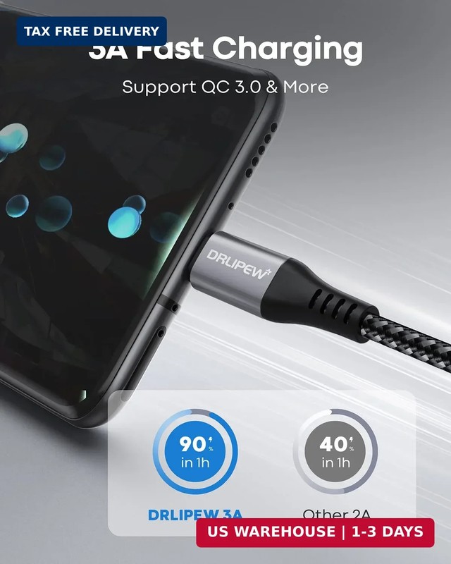 DRLIPEW USB to USB C Cable 3ft 5-Pack,USB Type C Charger Cord Fast Charging Brai gallery