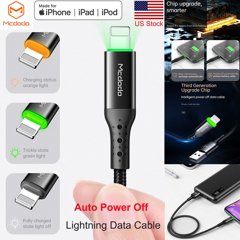Smart LED Auto Power Off USB Charging Cable For iPhone XR 7 8 6 11 12 13 14 Pro