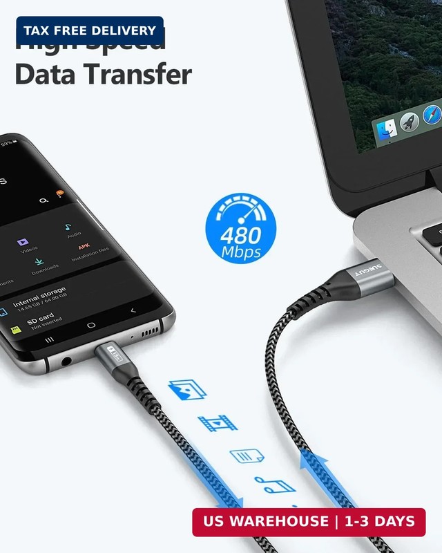 SUNGUY USB C Cable 1FT [3Pack], 3A USB A to USB C Fast Charging Cable Data Trans gallery