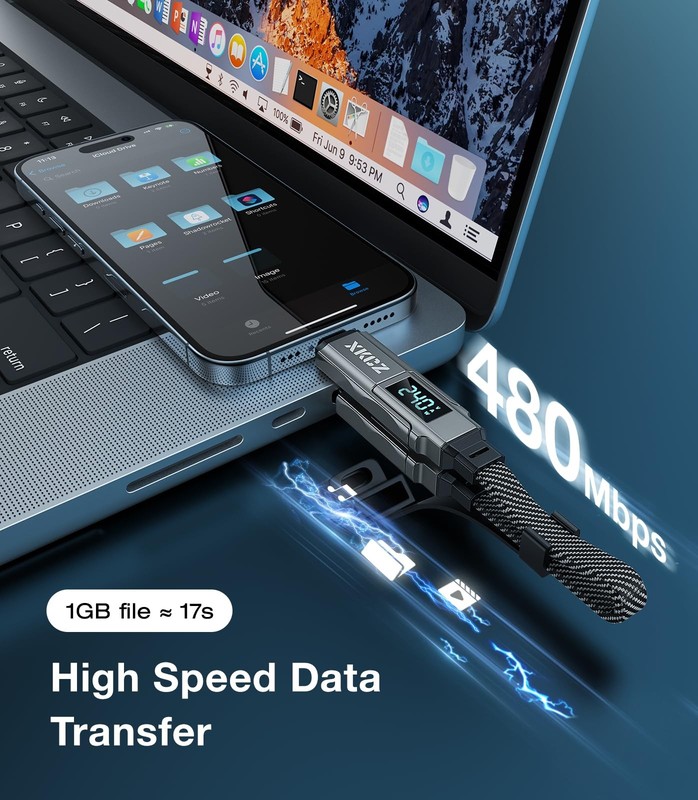Keychain USB C Cable with V/A/W Display, 4 in 1 Charging Cable Combo Type C/U... gallery