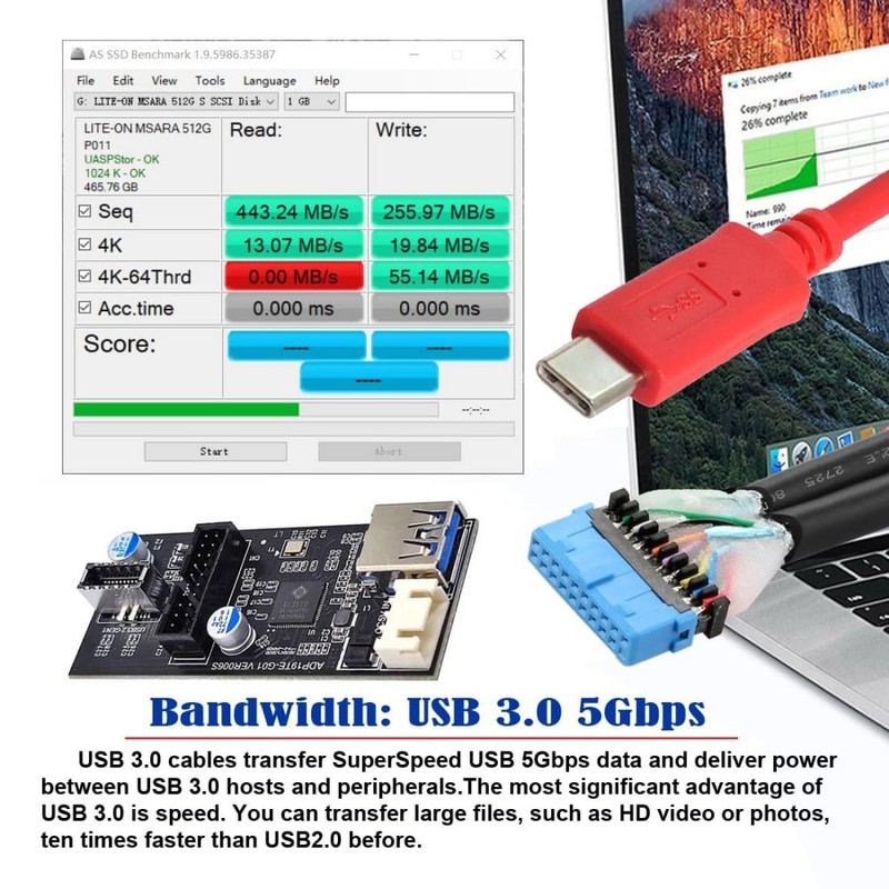USB C/USB 3.0 19/20Pin to USB 3.0 19/20Pin ＆ USB 3.1 Type E Front Panel Heade... gallery