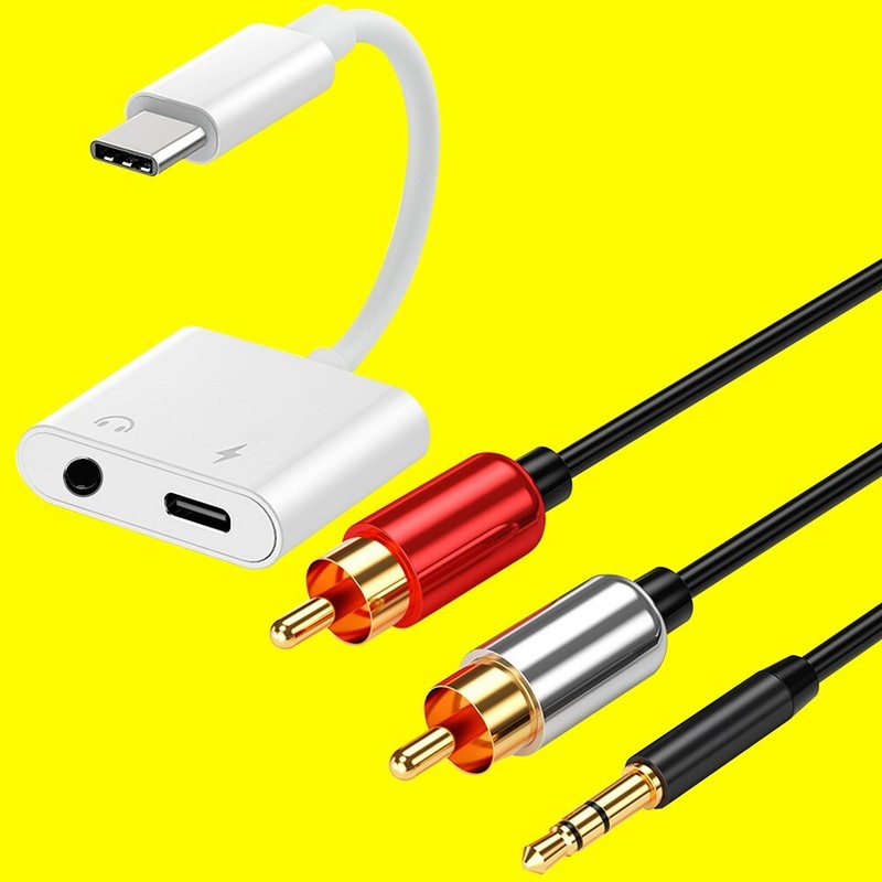 Premium 2in1 USB C to 3.5mm AUX DAC Adapter + RCA Adapter Audio Cable New