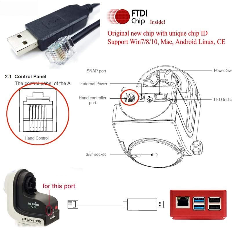 RJ12 Control Cable for Skywatcher AZ-GTI and AZ-GTE, for Computerized Alt-Az ... gallery