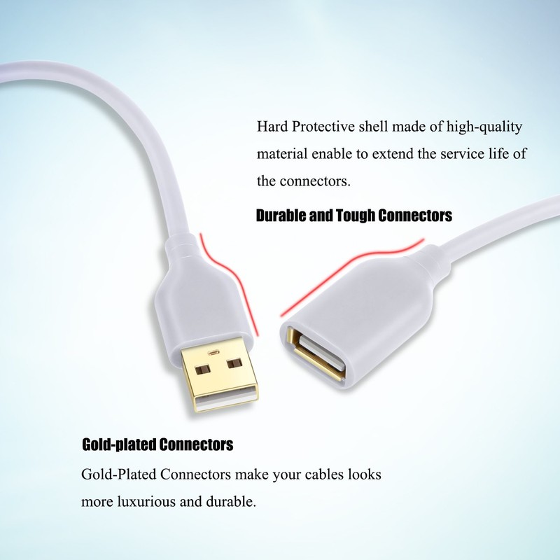 2 Pack USB Extension Cable 2.0 6 FT / 2m Type A Male to A Female Cord White gallery