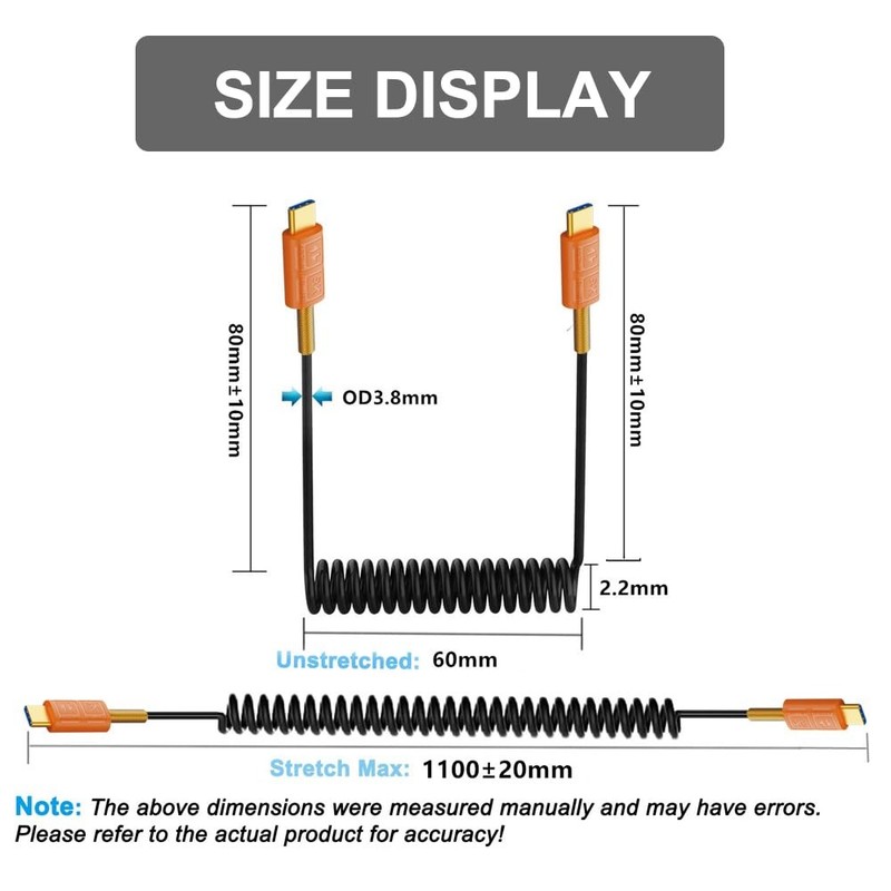USB 4.0 Type C Coiled Cable 240W PD Charging Cord Middle Bend 0.63.6 FT gallery