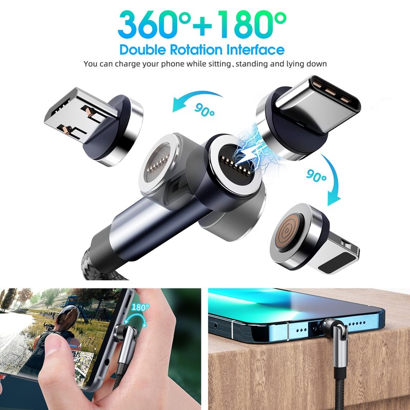 Ankndo 5-in-1 Magnetic Charging Cable, 540° Rotation 3 feet, Black gallery