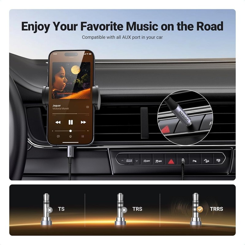 UGREEN Aux to USB C, Aux Cord for Car Type C to 3.5mm Audio Jack Cable 3.3FT TRR gallery