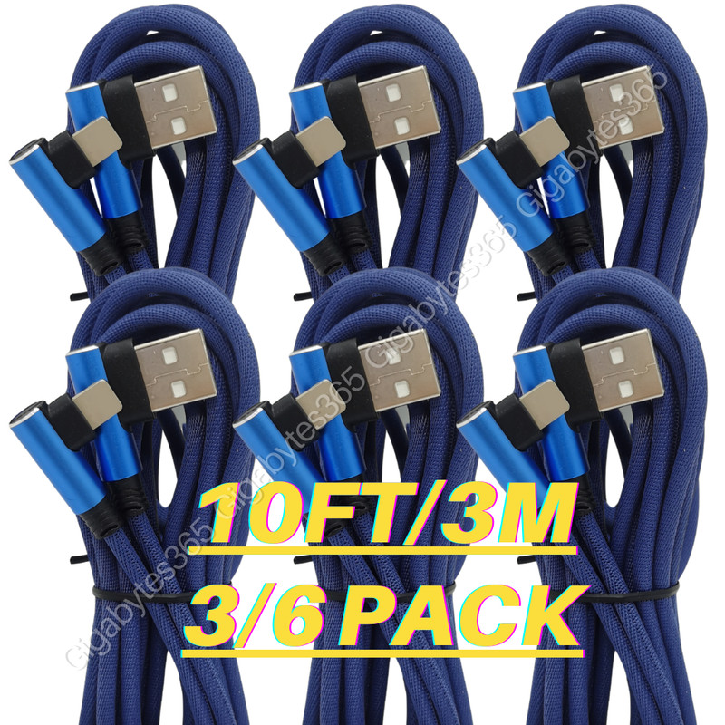 3/6X 90 Degree Elbow USB Charger Cable 10FT For iPhone 14 13 12 11 Charging Cord