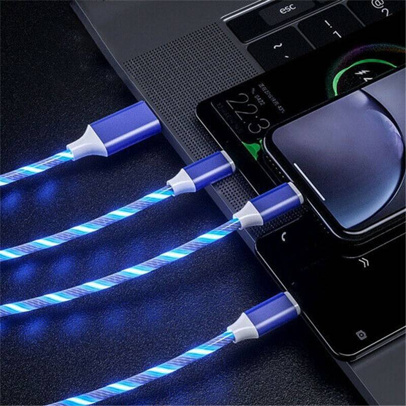 Cable Charger LED Phone Charging Fast Glowing IOS Type-C Flowing Up Light Cord
