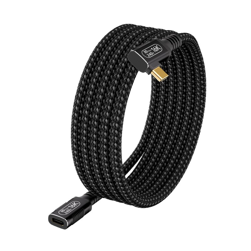 90 Degree USB4 Extension Cable 6.6ft 2m 80Gbps 240W Thunderbolt 5/4 Cord