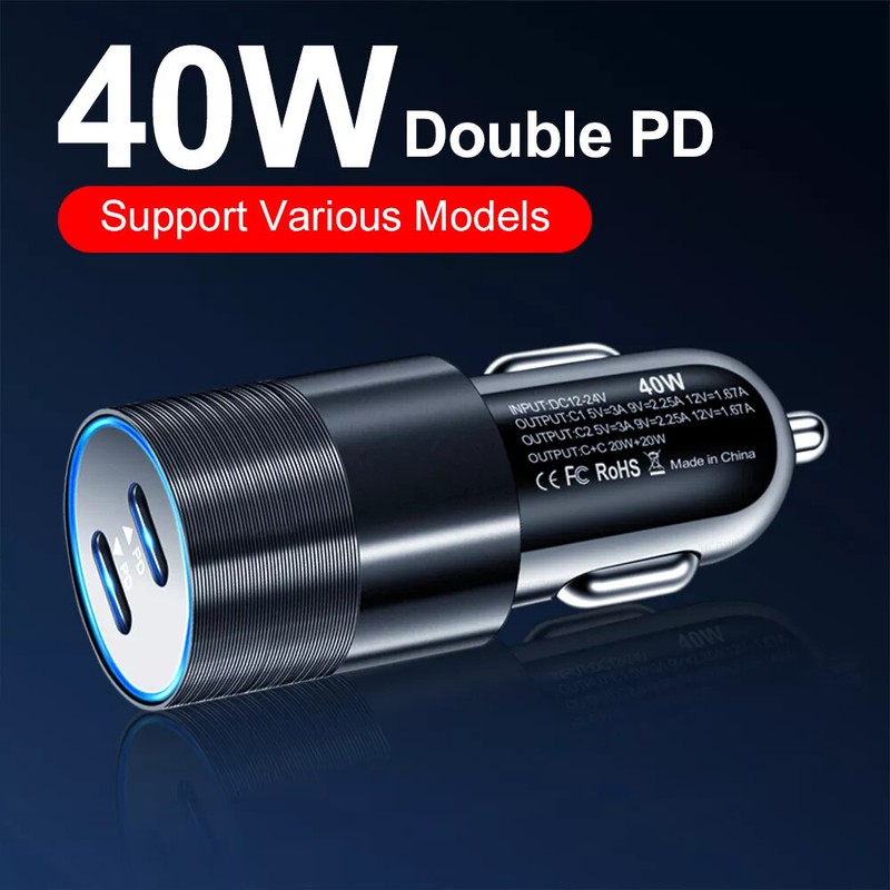 Dual 20W Fast Car Charger Adapter USB Type C PD Cable For Android Samsung Google gallery