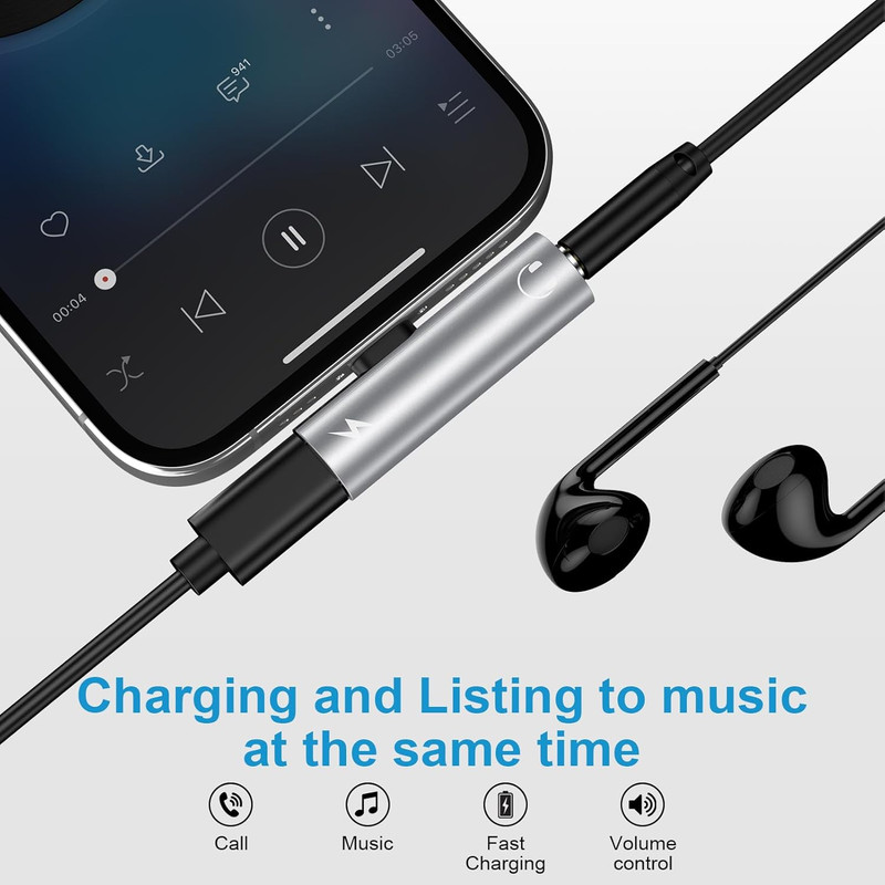 USB C to 3.5mm Headphone and Charger Adapter for iPhone 17 Pro Max Air 16 15 Pro gallery