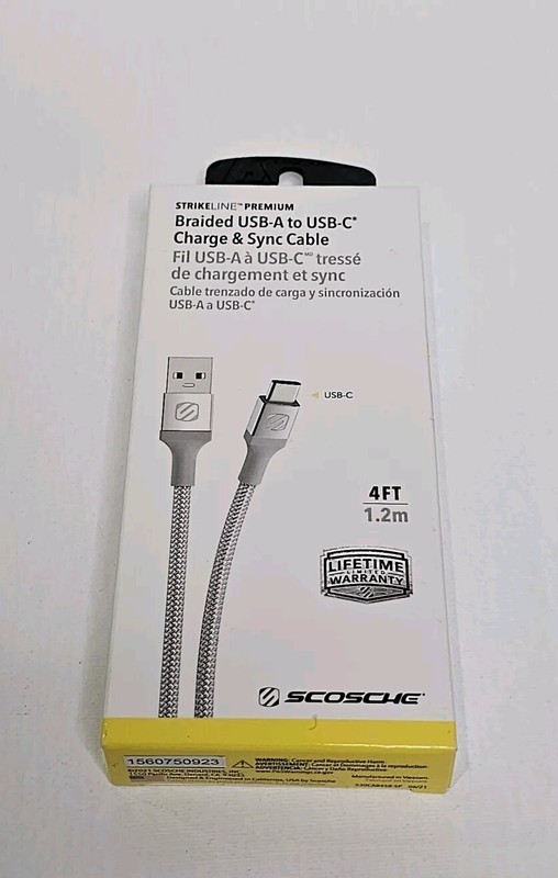 Charging & Sync Cable USB-A to USB-C - Braided - Silver 4 Feet SCOSCHE gallery