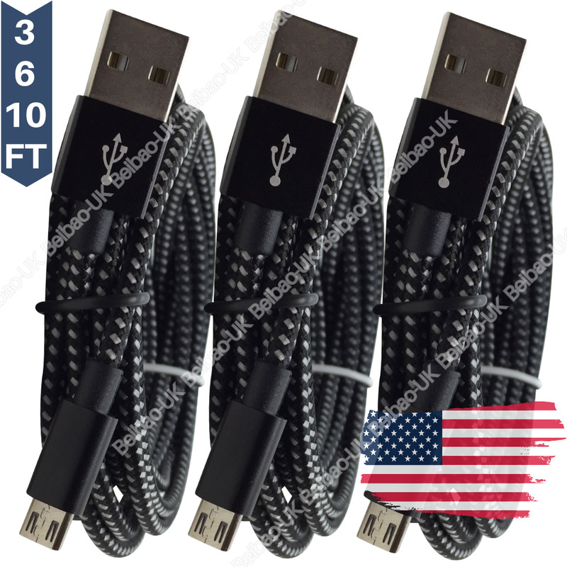 Micro USB Cable 3/6/10Ft Fast Charger Cord For Samsung LG Android Charger Lot